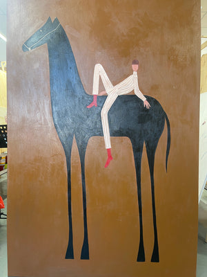 Reclining Rider on a Tall Black Horse Wall Art
