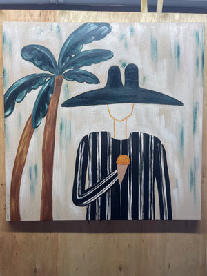 Teal Palm and Striped Ice Cream Portrait Wall Art