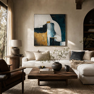 Gilded Current Abstract Wall Art styled in a modern living room | Oildeco