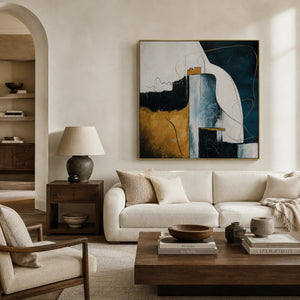 Gilded Current Abstract Wall Art displayed above a sofa in a neutral interior | Oildeco