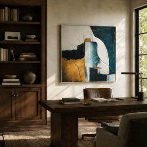 Gilded Current Abstract Wall Art shown in a quiet home office | Oildeco