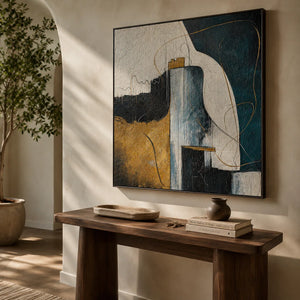 Gilded Current Abstract Wall Art displayed in a bright dining room | Oildeco