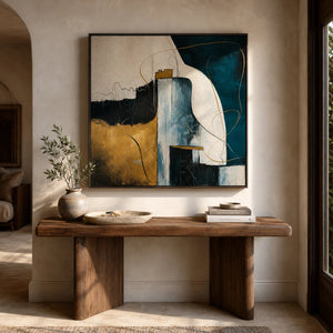 Gilded Current Abstract Wall Art shown in a quiet home office | Oildeco