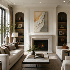 Stone Drift Textured Wall Art displayed in a bright dining room | Oildeco
