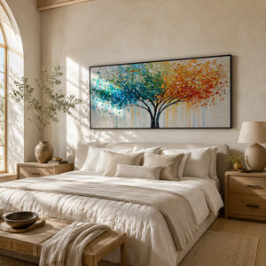 Rainbow Canopy Tree Wall Art styled in a modern living room | Oildeco