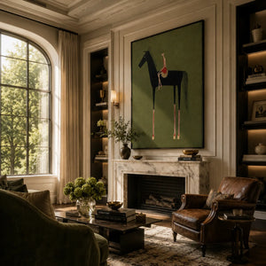 Folk Rider Horse Wall Art styled in a modern living room | Oildeco
