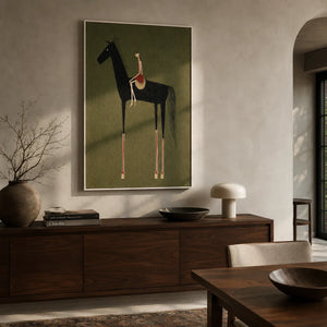 Folk Rider Horse Wall Art displayed in a bright dining room | Oildeco