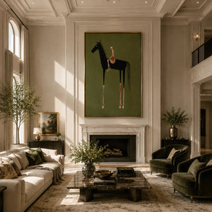 Folk Rider Horse Wall Art styled with minimal interior decor | Oildeco