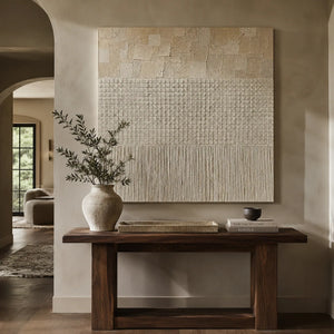 Ivory Grid Textured Wall Art shown in a quiet home office | Oildeco