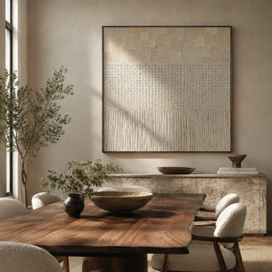 Ivory Grid Textured Wall Art styled with minimal interior decor | Oildeco