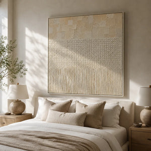 Ivory Grid Textured Wall Art displayed in a collected studio setting | Oildeco