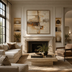 Rust Horizon Abstract Wall Art styled in a modern living room | Oildeco