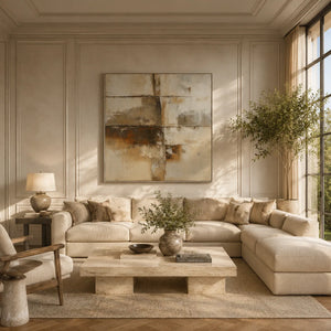 Rust Horizon Abstract Wall Art shown in a quiet home office | Oildeco