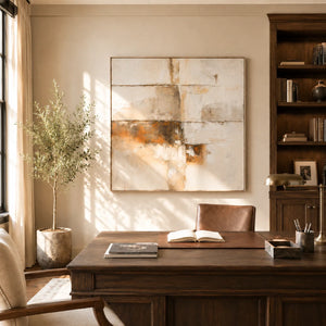 Rust Horizon Abstract Wall Art styled with minimal interior decor | Oildeco