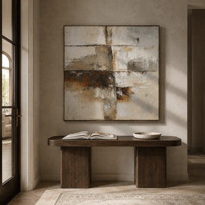 Rust Horizon Abstract Wall Art displayed in a collected studio setting | Oildeco