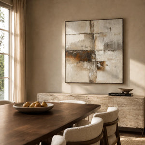 Rust Horizon Abstract Wall Art shown in a warm residential interior | Oildeco