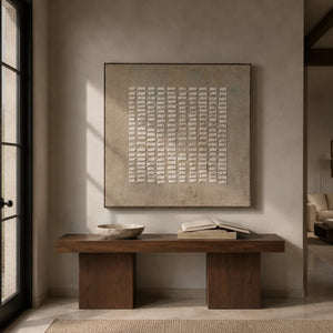 White Rhythm Textured Wall Art displayed in a bright dining room | Oildeco