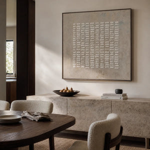 White Rhythm Textured Wall Art displayed in a collected studio setting | Oildeco
