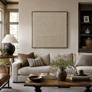 Ivory Weave Textured Wall Art styled in a modern living room | Oildeco