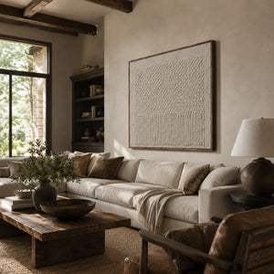 Ivory Weave Textured Wall Art displayed above a sofa in a neutral interior | Oildeco