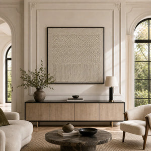 Ivory Weave Textured Wall Art shown in a calm bedroom setting | Oildeco