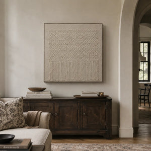 Ivory Weave Textured Wall Art displayed in a bright dining room | Oildeco