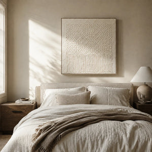Ivory Weave Textured Wall Art shown in a quiet home office | Oildeco