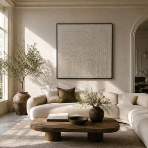 Ivory Weave Textured Wall Art displayed in a collected studio setting | Oildeco