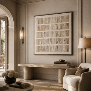 Folded Lines Textured Wall Art displayed above a sofa in a neutral interior | Oildeco