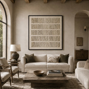 Folded Lines Textured Wall Art shown in a calm bedroom setting | Oildeco