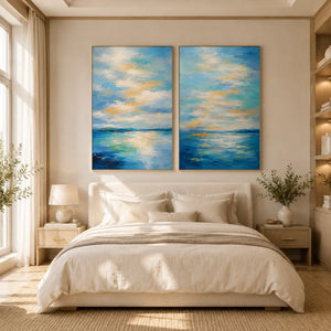 Azure Tide Diptych Wall Art room scene 3 | Oildeco