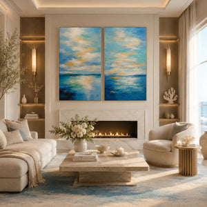 Azure Tide Diptych Wall Art room scene 4 | Oildeco