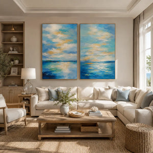 Azure Tide Diptych Wall Art room scene 5 | Oildeco