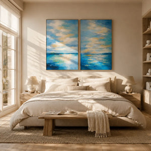 Azure Tide Diptych Wall Art room scene 6 | Oildeco