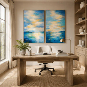 Azure Tide Diptych Wall Art room scene 7 | Oildeco