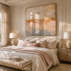Blush Veil Textured Wall Art room scene 6 | Oildeco