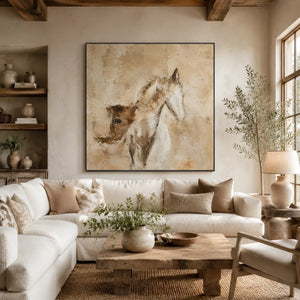 Ochre Horse Study Wall Art room scene 2 | Oildeco
