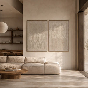 Linen Grid Diptych Wall Art room scene 2 | Oildeco