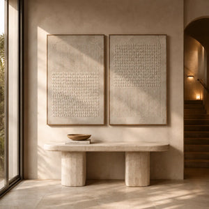 Linen Grid Diptych Wall Art room scene 4 | Oildeco