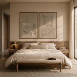 Linen Grid Diptych Wall Art room scene 6 | Oildeco
