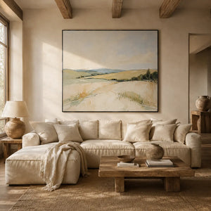 Pale Meadow Landscape Wall Art room scene 2 | Oildeco