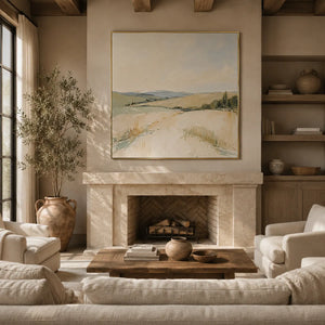 Pale Meadow Landscape Wall Art room scene 3 | Oildeco