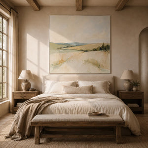 Pale Meadow Landscape Wall Art room scene 5 | Oildeco