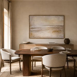 Misty Horizon Abstract Wall Art displayed in a bright dining room | Oildeco