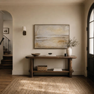 Misty Horizon Abstract Wall Art shown in a quiet home office | Oildeco