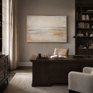 Misty Horizon Abstract Wall Art styled with minimal interior decor | Oildeco