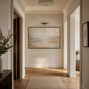 Misty Horizon Abstract Wall Art displayed in a collected studio setting | Oildeco