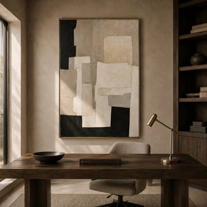 Ecru Blocks Abstract Wall Art room scene 2 | Oildeco