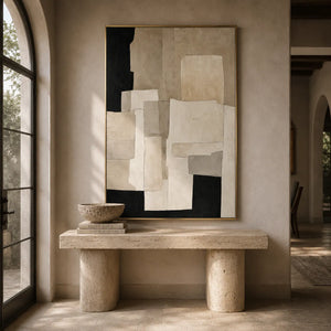 Ecru Blocks Abstract Wall Art room scene 3 | Oildeco