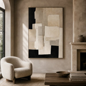 Ecru Blocks Abstract Wall Art room scene 5 | Oildeco